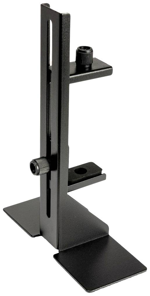 Černný nastavitelný kovový stojan se dvěma šrouby prouchycení. Vhodný pro montáž kamery nebo lampy.