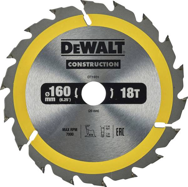 DEWALT DT1931-QZ DT1931-QZ pilový kotouč   160 x 20 x 1.5 mm Počet zubů (na palec): 18 1 ks