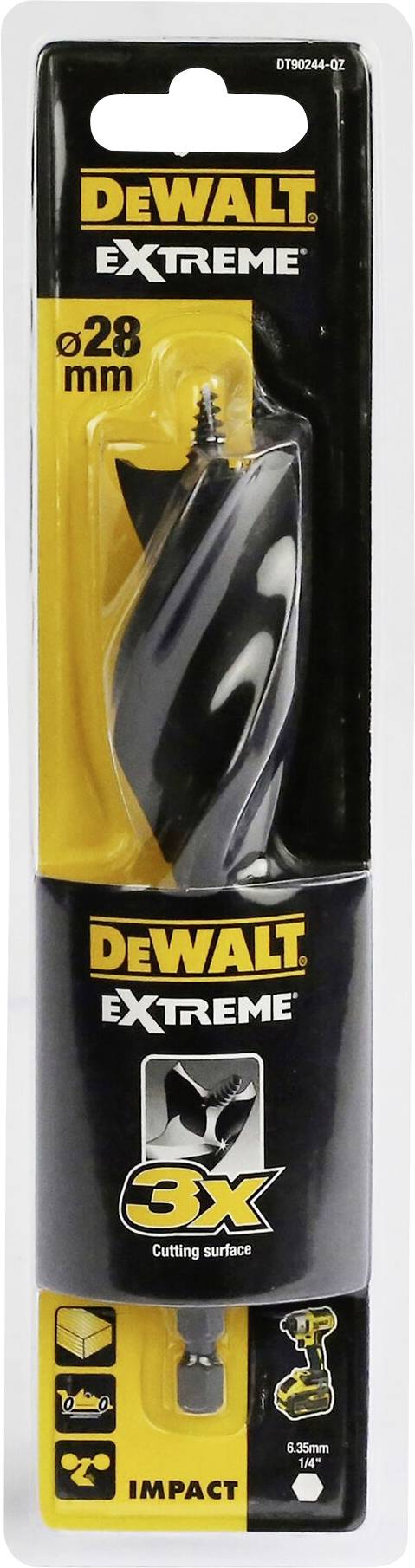 Obal vrtáku DEWALT, model 'EXTREME 3X', průměr 28 mm, vhodný pro příklepové vrtání.