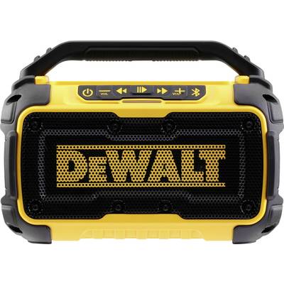 Žlutý a černý přenosný reproduktor s logem značky a ovládacími prvky pro hlasitost, přehrávání a Bluetooth.