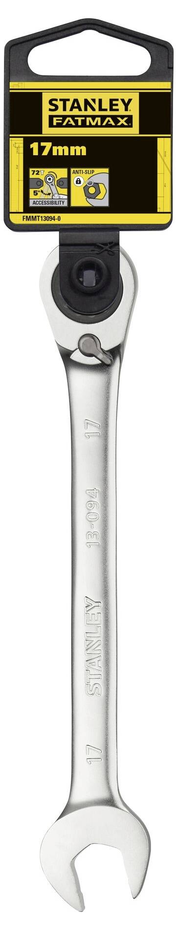 Ráčnový klíč Stanley Fatmax o velikosti 17 mm je vhodný pro šroubové spoje a má chromovaný design.