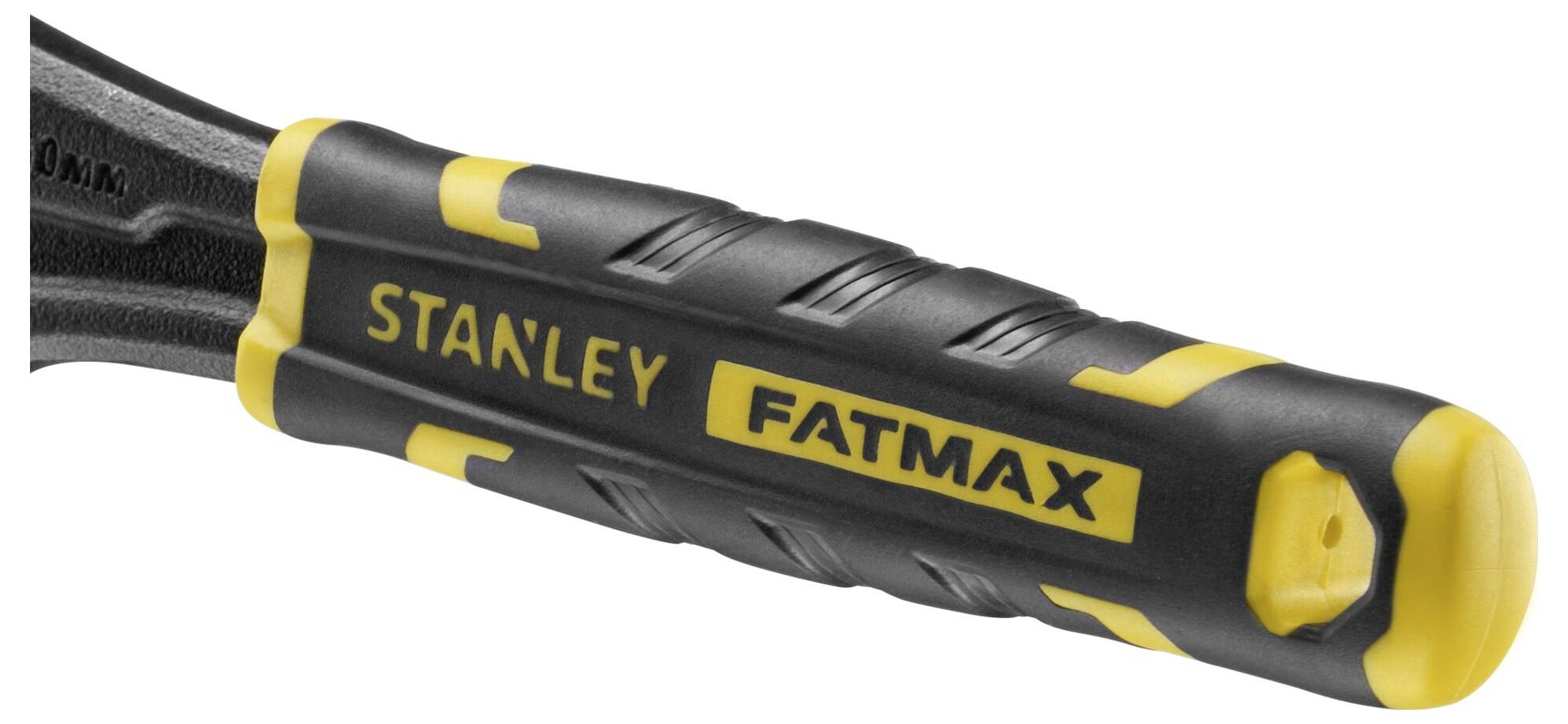 Černá a žlutá rukojeť nástroje s nápisem 'STANLEY FATMAX'.