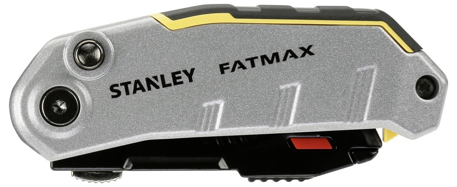 Kompaktní nůž Stanley FatMax ve složeném stavu se stříbrným tělem a černým, žlutým detailem.