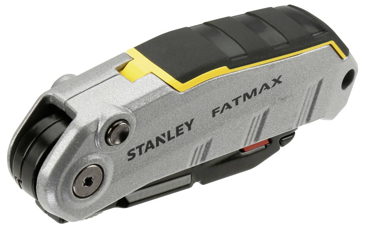 Sklopený kapesní nůž značky Stanley Fatmax s černou a šedou rukojetí a žlutými detaily.