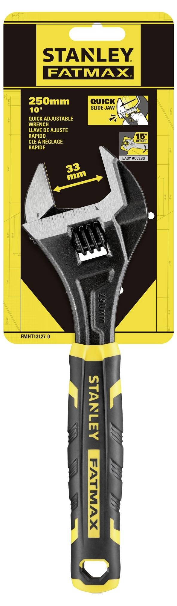 Nastavitelný stavitelný klíč Stanley Fatmax, 250 mm, s gumovanou rukojetí pro lepší úchop, vhodný pro různé velikosti šroubů.