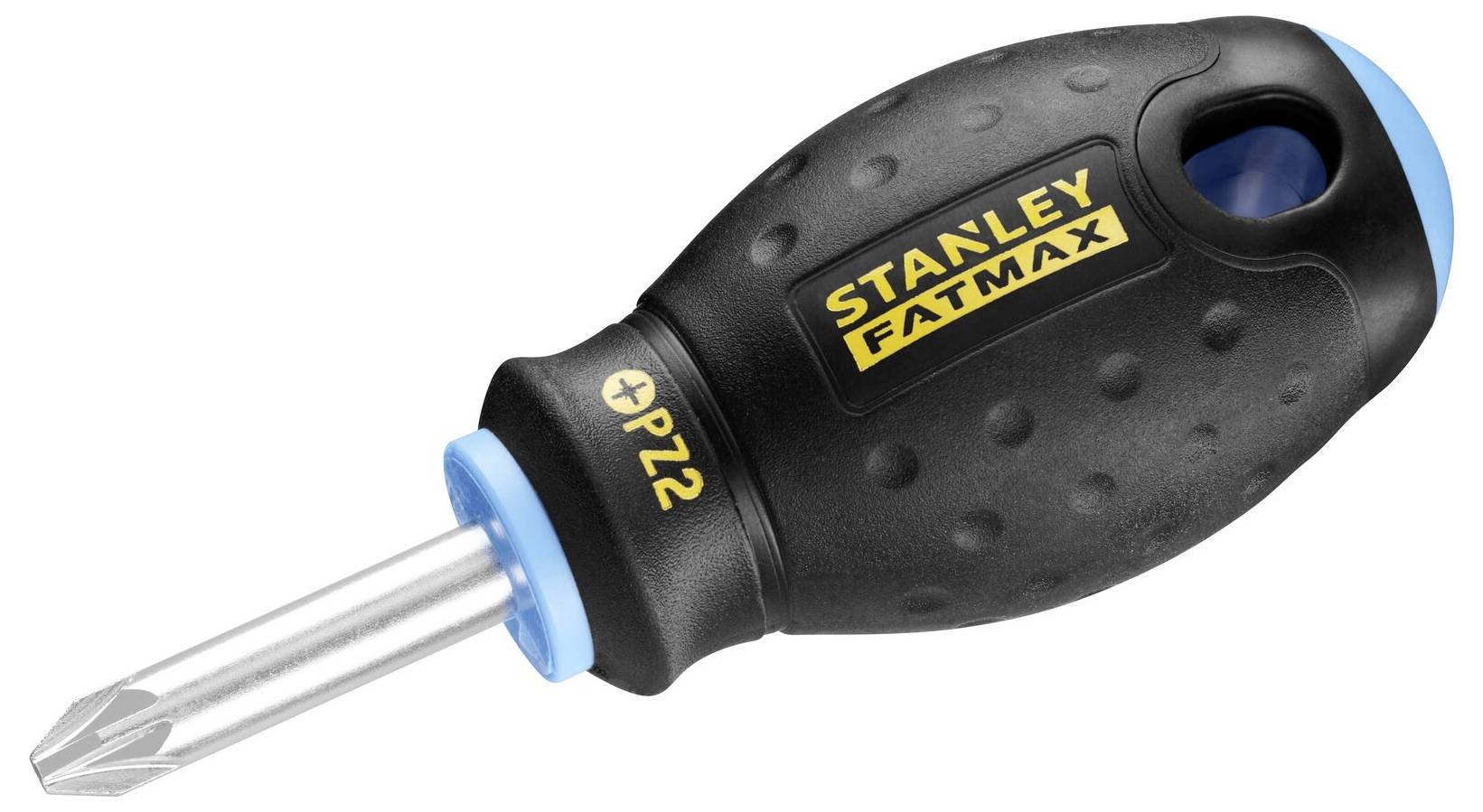 Šikovný křížový šroubovák s černou ergonomickou rukojetí; nápis zobrazuje značku 'Stanley FatMax' a typ 'PZ2'.