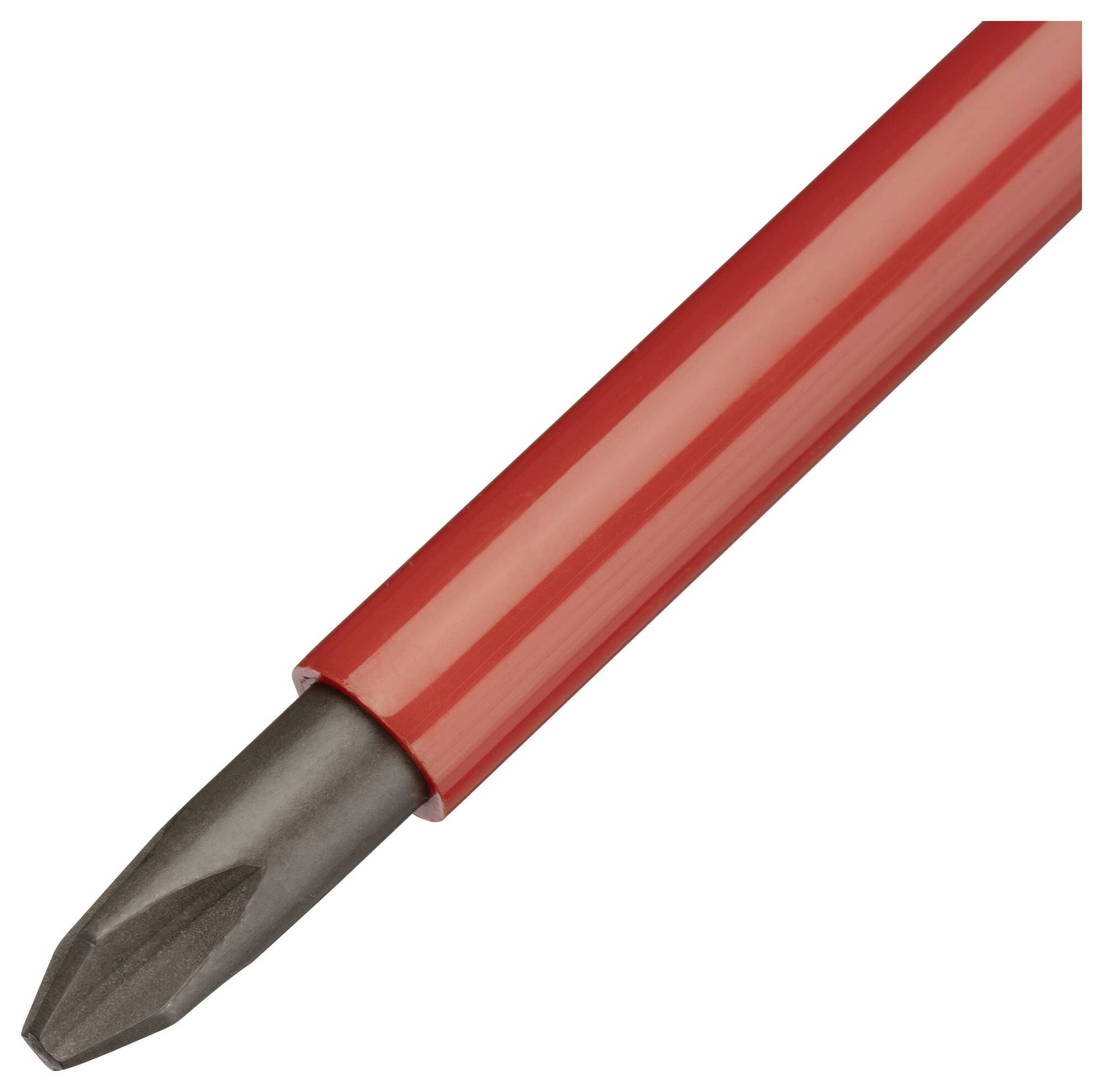 Šroubovák s červenou rukojetí, detailní záběr.