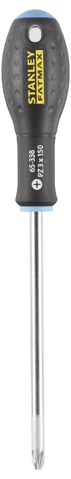 Křížový šroubovák s ergonomickou rukojetí. Značka 'Stanley FatMax', stříbrné ostří. Nástroj pro šroubovací práce.