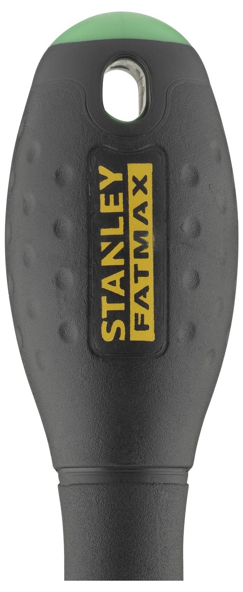 Černý Stanley Fatmax šroubovákový úchop se zeleně zvýrazněnou horní stranou a žlutým logem uprostřed.