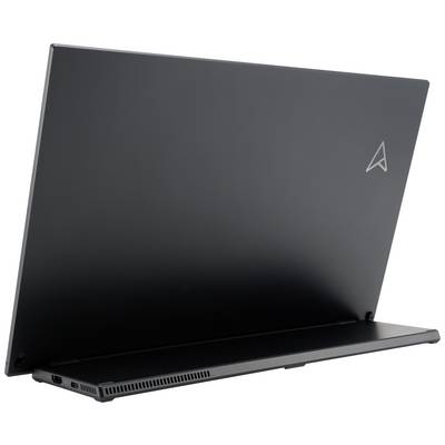 Moderní, štíhlý notebook s matně černým tělem a nenápadným logem na zadní straně displeje.
