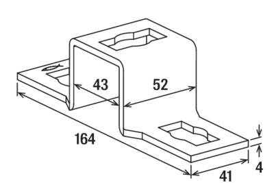 Technický výkres kovového úhelníku s rozměry: délka 164 mm, šířka 43 mm a 52 mm, tloušťka 4 mm.