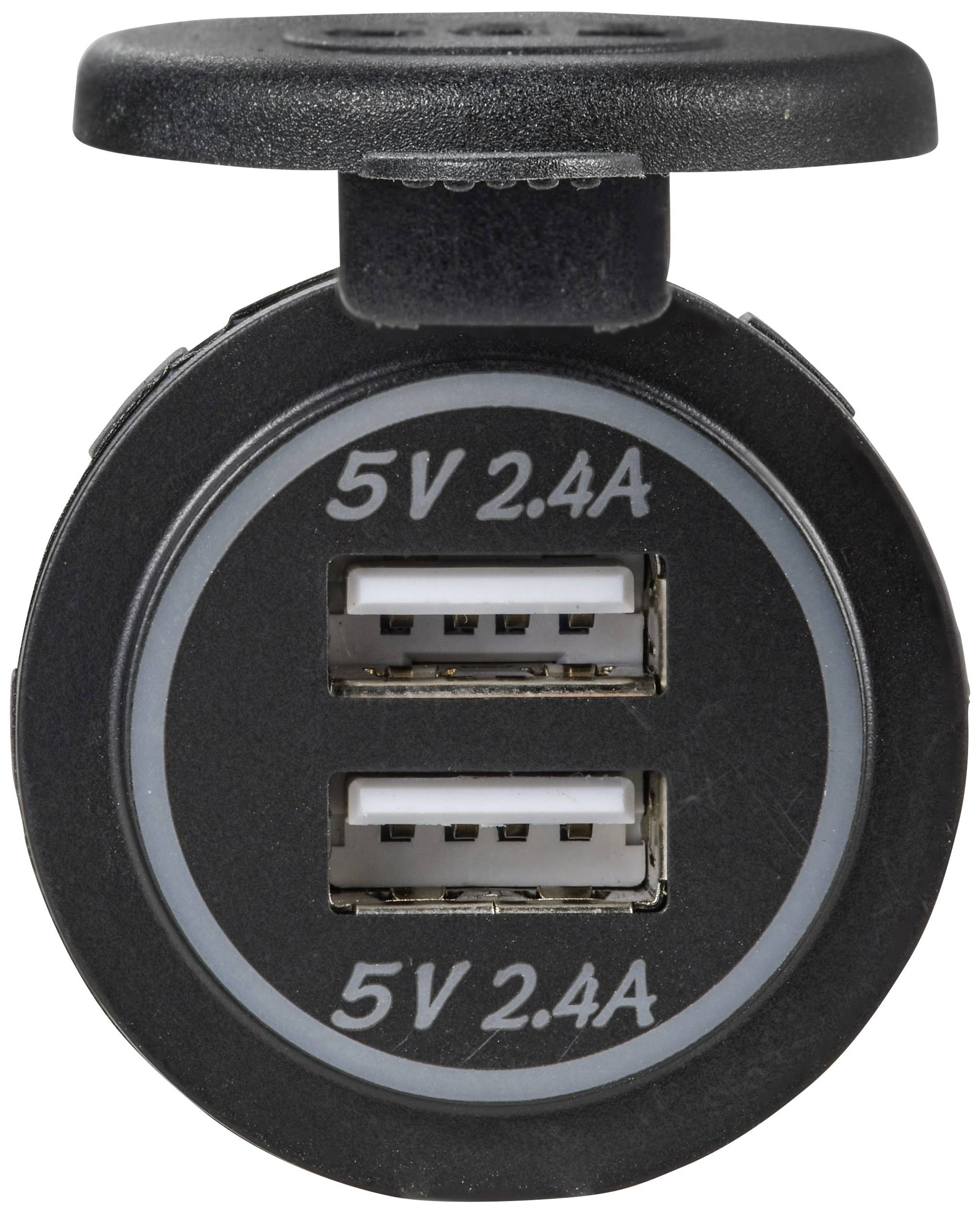USB nabíjecí port se dvěma sloty, vhodný pro zařízení s 5V 2.4A. Ideální pro současné nabíjení dvou zařízení.