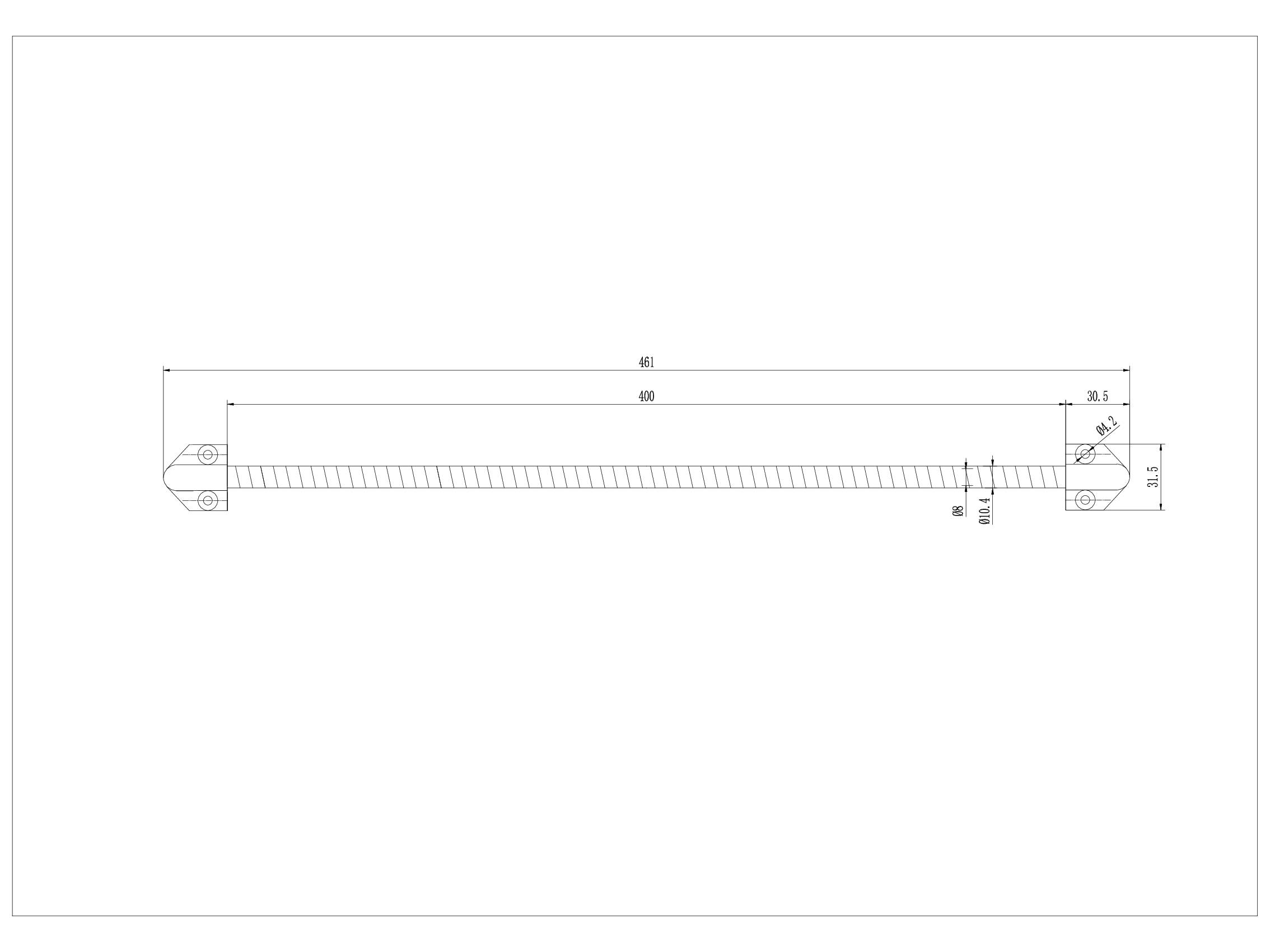 Technický výkres obdélníkové součásti s diagonálními čarami a kótami, délka 680 mm a dvě díry na koncích.