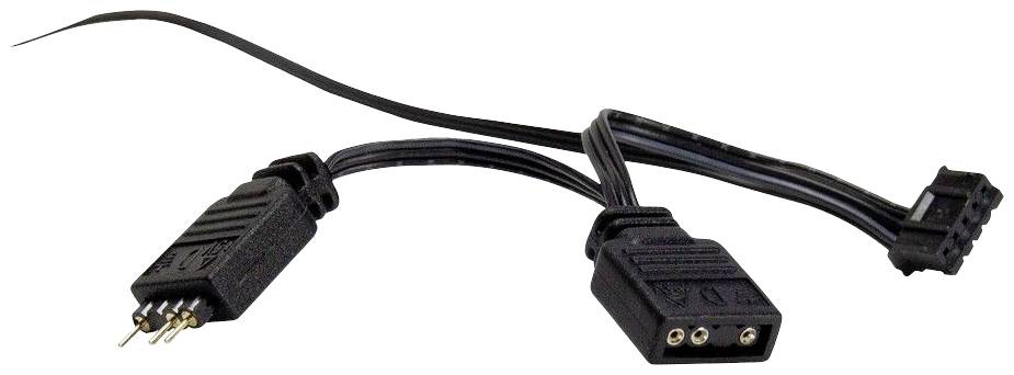 Černý ventilátor kabel se dvěma konektory, který se používá k propojení elektrických zařízení.