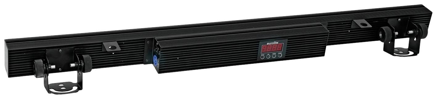 Černná, protáhlá krabice s LED displejem uprostřed a dvěma upevňovacími mechanismy po stranách.