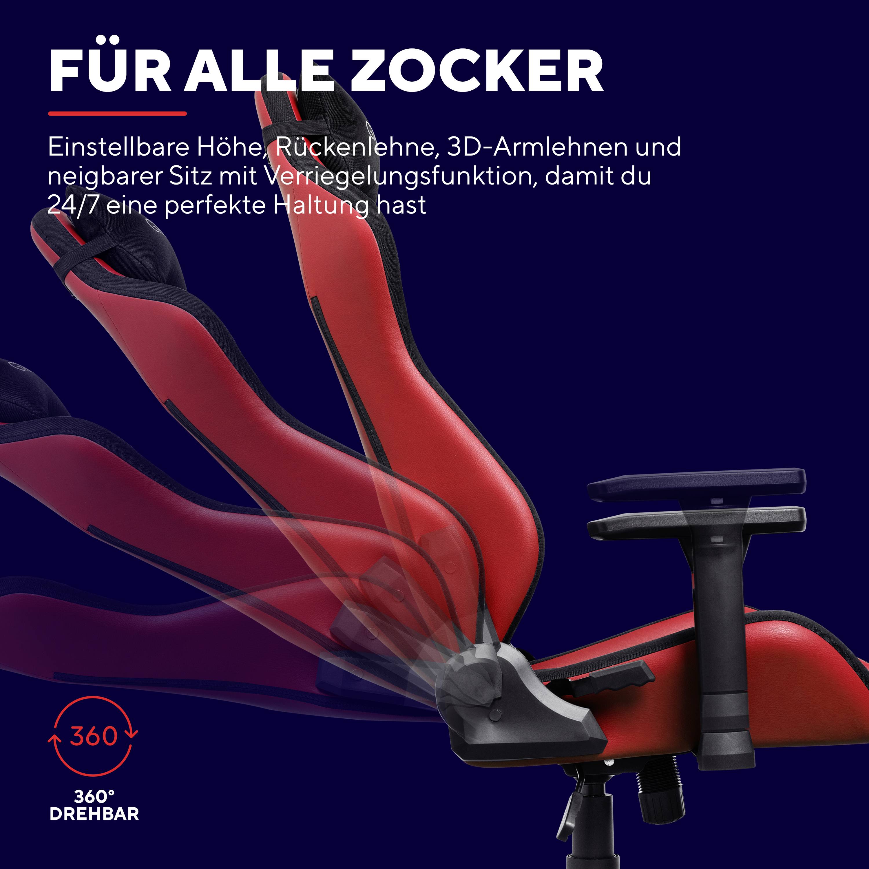Pro všechny hráče: Nastavitelná výška, opěradlo, 3D područky a nová sedací plocha s funkcí dynamického sedu pro dokonalou ergonomii.