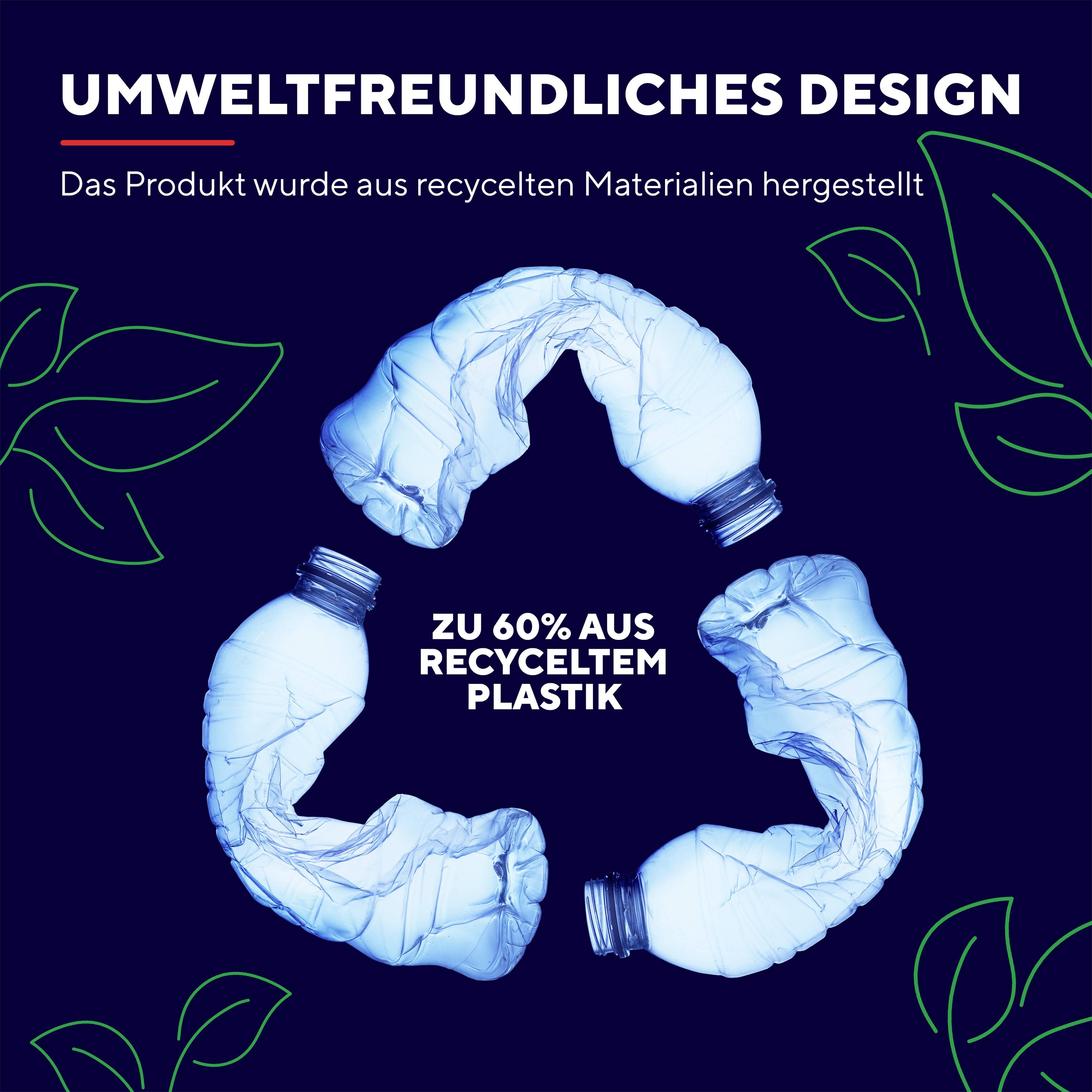 Environmentálně šetrný design: Produkt byl vyroben z recyklovaných materiálů. 60 % z recyklovaného plastu.