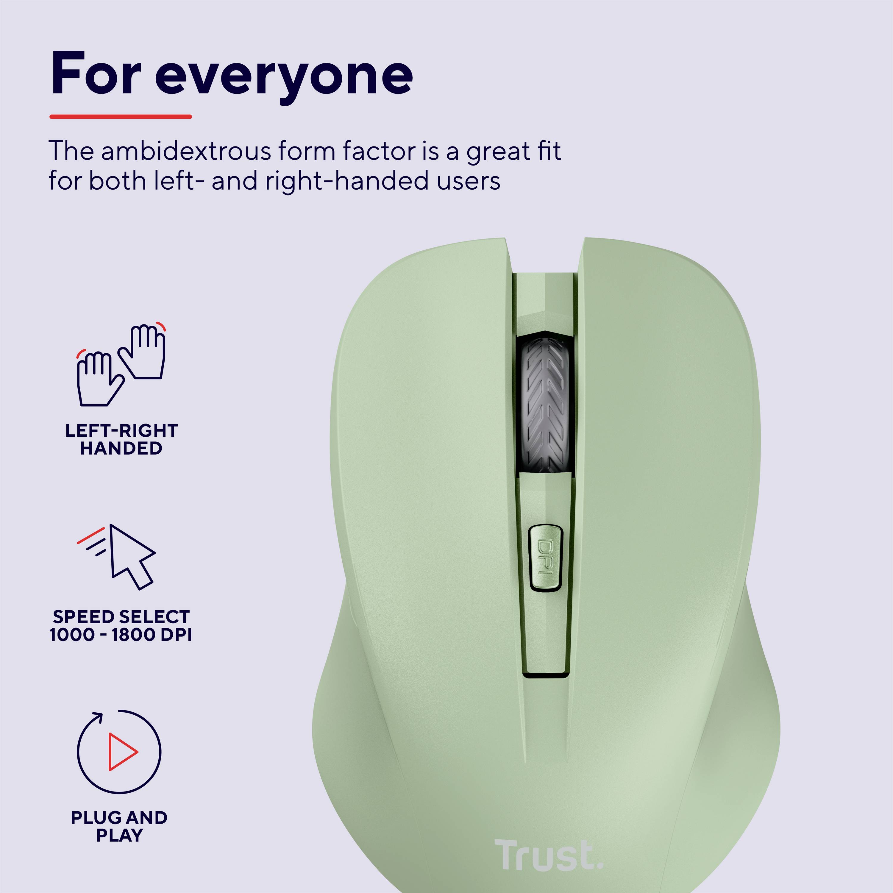 Zelená počítačová myš s ergonomickým designem, vhodná pro leváky i praváky. Vlastnosti: 1800 DPI, jednoduché připojení Plug & Play.
