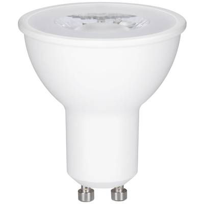 Bílá LED žárovka s paticí GU10, vhodná pro vestavná svítidla nebo reflektory.