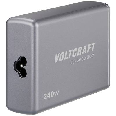 Stříbrná nabíječka s nápisem 'VOLTCRAFT UC-5ACX002 240W'. Na levé straně má jeden konektor.