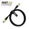 Kabel s nápisem 'FAST CHARGE', konektor USB-C na obou koncích, černý obal, zvýrazňující rychlé nabíjení.