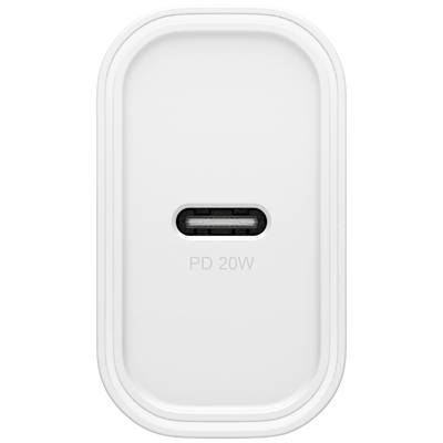 Bílá nabíječka s USB-C portem a nápisem 'PD 20W' na přední straně.