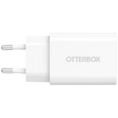 Bílá nabíječka OtterBox se dvěma kolíky, položená na boku.