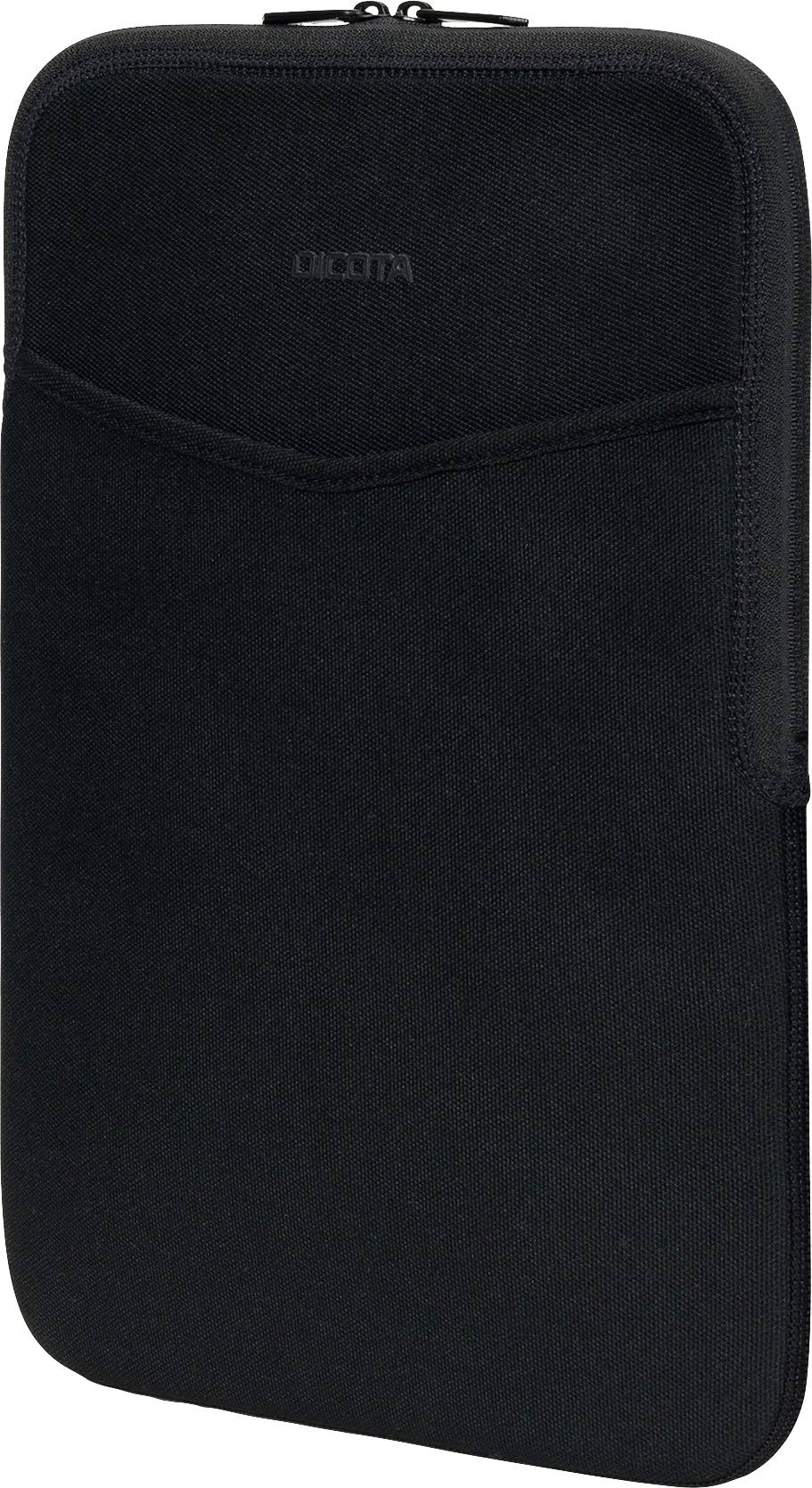 Černý, úzký ochranný obal vhodný pro tablety nebo malé notebooky. Látka působí robustně, se zipem nahoře.