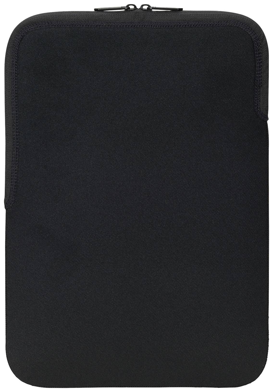Černý textilní obal na tablet se zipem nahoře, minimalistický design bez viditelných log nebo ozdob.
