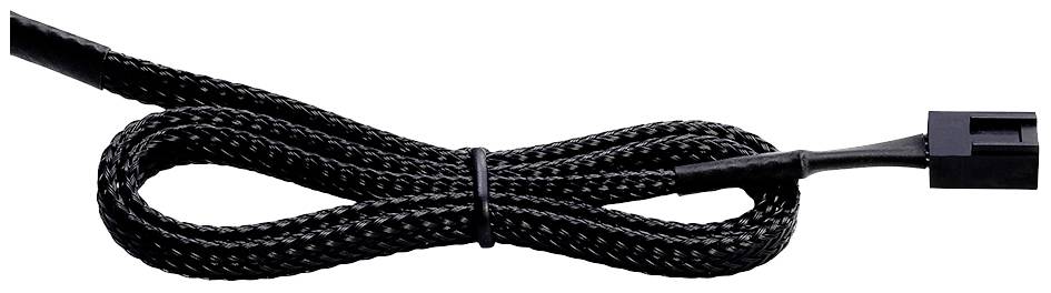 Opletený černý kabel s koncovkou na jednom konci, používaný pro napájení nebo datové připojení.
