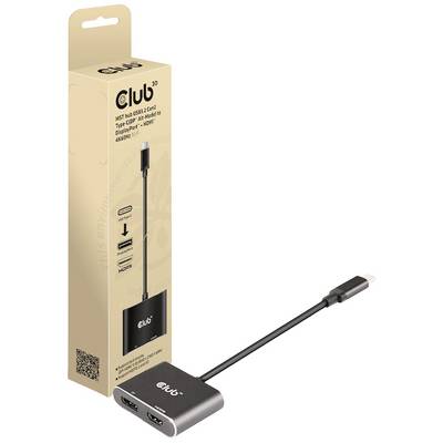 Adaptér Club 3D USB-C na HDMI v balení. Adaptér má dva HDMI porty pro duální displej, podporuje rozlišení až 4K při 60 Hz.