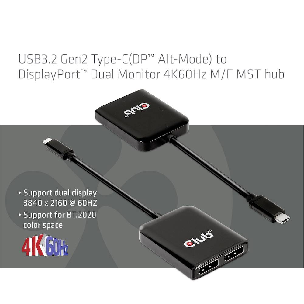 USB3.2 Gen2 Type-C adaptér na DisplayPort pro dva monitory s podporou 4K60Hz, rozbočovač s funkcí duálního displeje a barevného prostoru BT.2020.