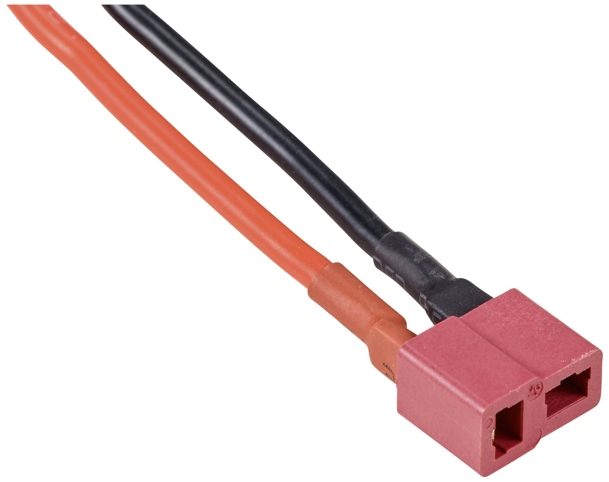 Dva propojené kabely s červenými a černými konektory, které umožňují průtok elektrického proudu. Červený kabel představuje pozitivní a černý kabel negativní připojení.
