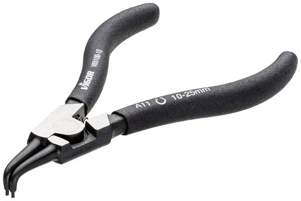 Vigor V6510B-10 kleště na pojistné kroužkem  Vhodné pro (kleště na pojistné kroužky) vnější kroužky  10-25 mm Tvar hrotu zahnutý o 90°