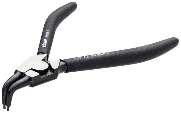 Vigor V6510B-19 kleště na pojistné kroužkem  Vhodné pro (kleště na pojistné kroužky) vnější kroužky  19-60 mm Tvar hrotu zahnutý o 90°