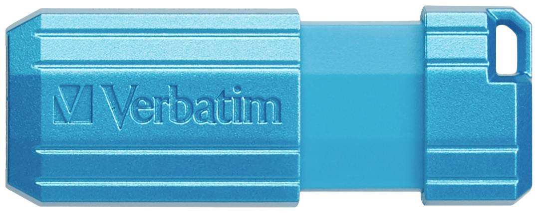 Modrý USB flash disk značky Verbatim určený pro ukládání dat.