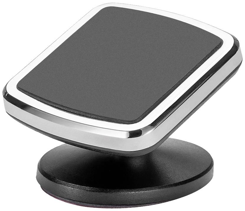 Černý, obdélníkový magnetický držák do auta na kulatém podstavci. Ideální pro upevnění smartphonů v automobilu.