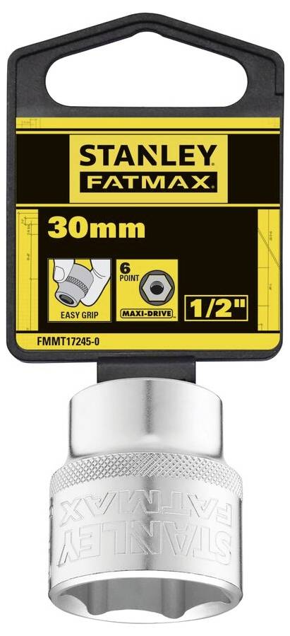 'STANLEY FATMAX Easy Grip' nástrčný klíč, 30mm, 1/2 palce, 6-ti bodový Max-Drive. Vhodný pro pevné utažení matic a šroubů.