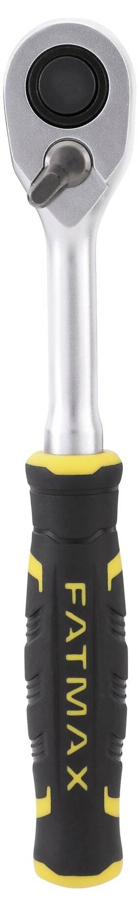 Ráčna s černou rukojetí a žlutým nápisem FATMAX, vhodná pro přesné šroubování v těsných prostorech.