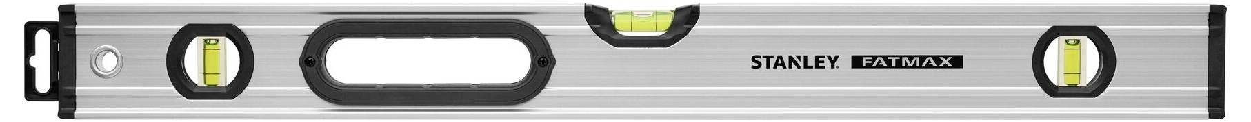 Vodováha se třemi libelami pro určení horizontální a vertikální polohy. Stříbrné pouzdro s černou rukojetí.