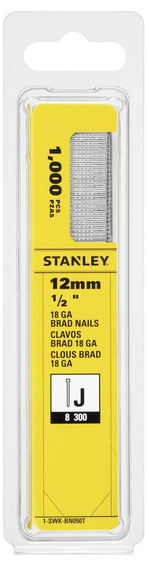 Balení 1.000 hřebíků, délka 12 mm, pro ruční a elektrické nářadí značky Stanley, velikost 'J'.