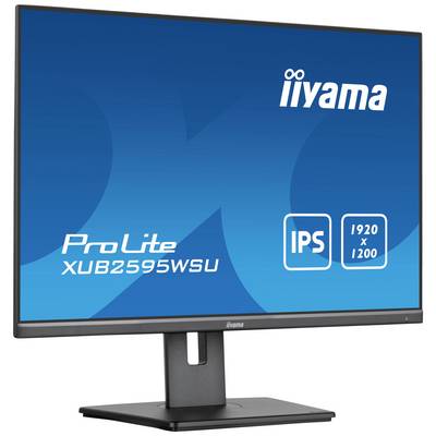 Plochý počítačový monitor značky iiyama s označením modelu 'ProLite XUB2595WSU', s IPS technologií a rozlišením 1920 x 1200.