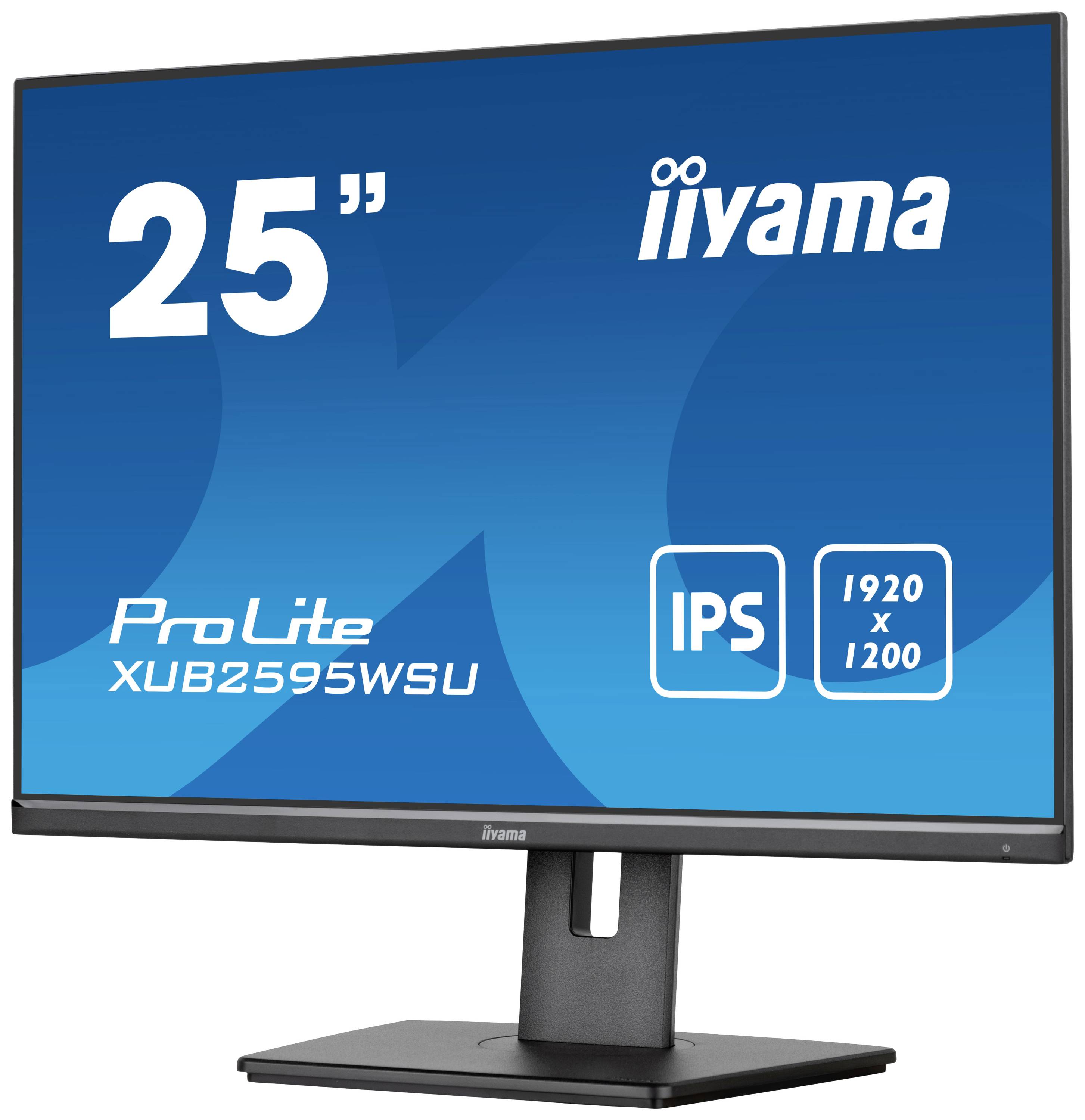 25palcový monitor iiyama s modelovým číslem ProLite XUB2595WSU. Rozlišení je 1920 x 1200 s technologií IPS.