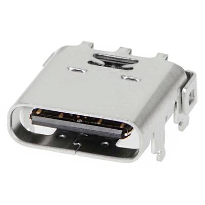 Konektor USB-C zblízka. Konektor má plochý, oválný design s asymetrickým připojením uvnitř.