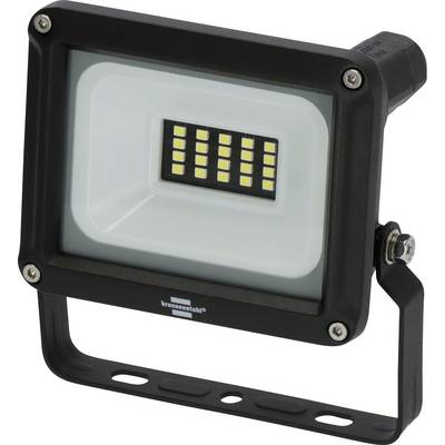 Černý LED reflektor s montážním držákem a čelním panelem malých žlutých LED diod na bílém reflektoru.
