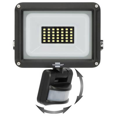 LED reflektorové světlo s detektorem pohybu, zobrazené s rotačním nastavitelným držákem pro úhlové umístění.