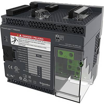 Elektroměr s čelním popisem a výstražným upozorněním v angličtině a španělštině. Hlavní charakteristika pro elektrická měření a sběr dat.