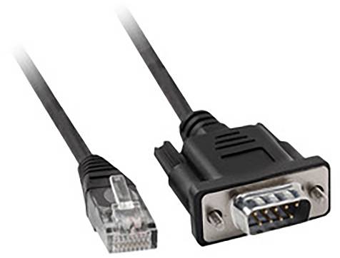 Konektor RJ45 je připojen ke konektoru DB9 sériového rozhraní. RJ45 má osm kontaktů, DB9 má devět pinů.