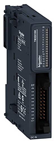 Černý elektronický modul s několika připojovacími porty s nápisem 'Schneider Electric TM3DQ16R'.