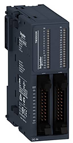 Šedý elektrický řídicí modul s několika konektory a LED indikátory na přední straně. Označený logem 'Schneider Electric'.